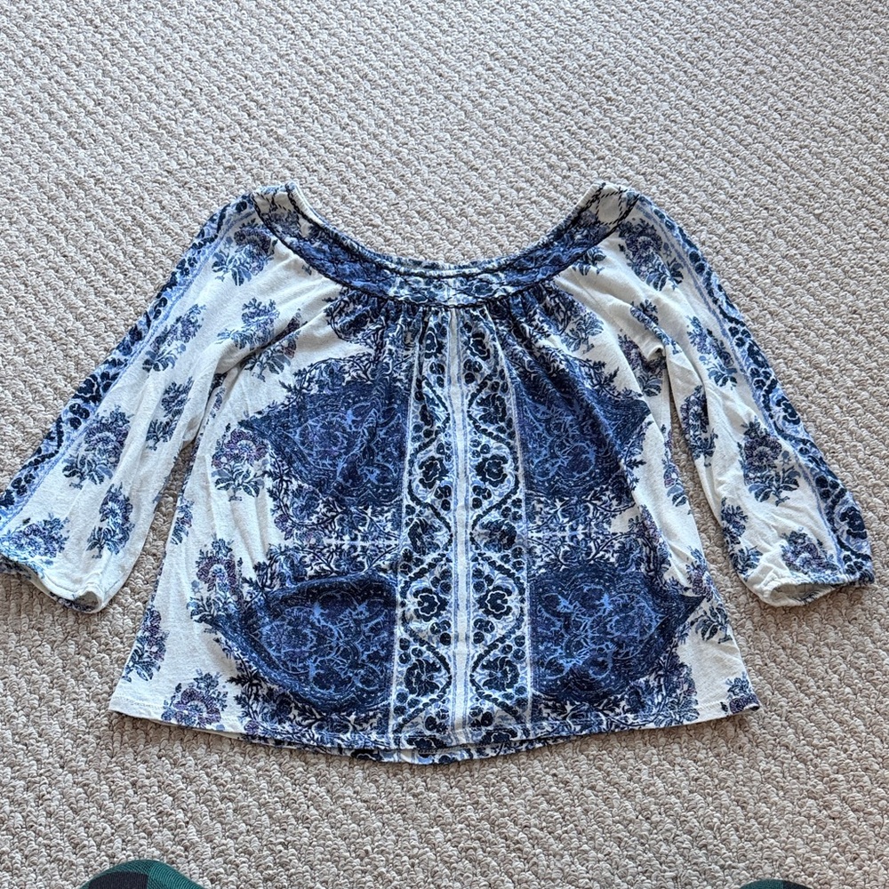 Lucky Brand Women's Blouse - Navy and Cream